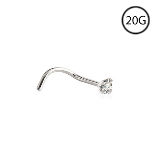 18KT White Gold Nose Screw 2mm Genuine Diamond Free Backing! 20G